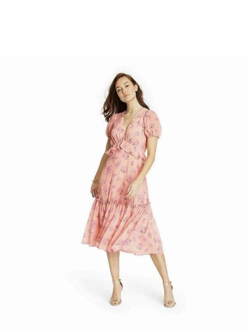 LoveShackFancy Floral Midi Dress with Tie-Front - Picture 2 of 6